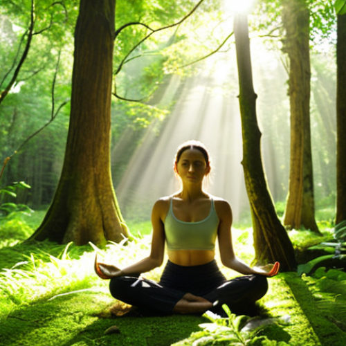 Home 14 **Image Prompt:** A serene woman meditating alone in a lush green forest, sunlight filtering through the trees, emphasizing inner peace and self-discovery through solitude. The scene should evoke a sense of calm and mindfulness, reflecting the benefits of spending time alone in nature.