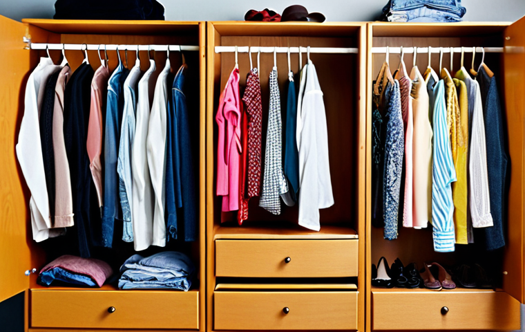 **Image of a decluttered wardrobe:** Organize clothes based on "Have I worn it in the past year?" and donate the remaining clothes.